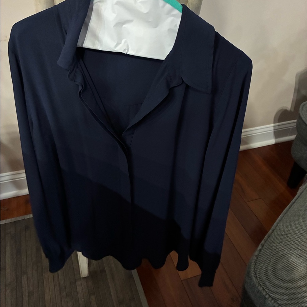 White House Black Market Dark Blue Button Down Shirt